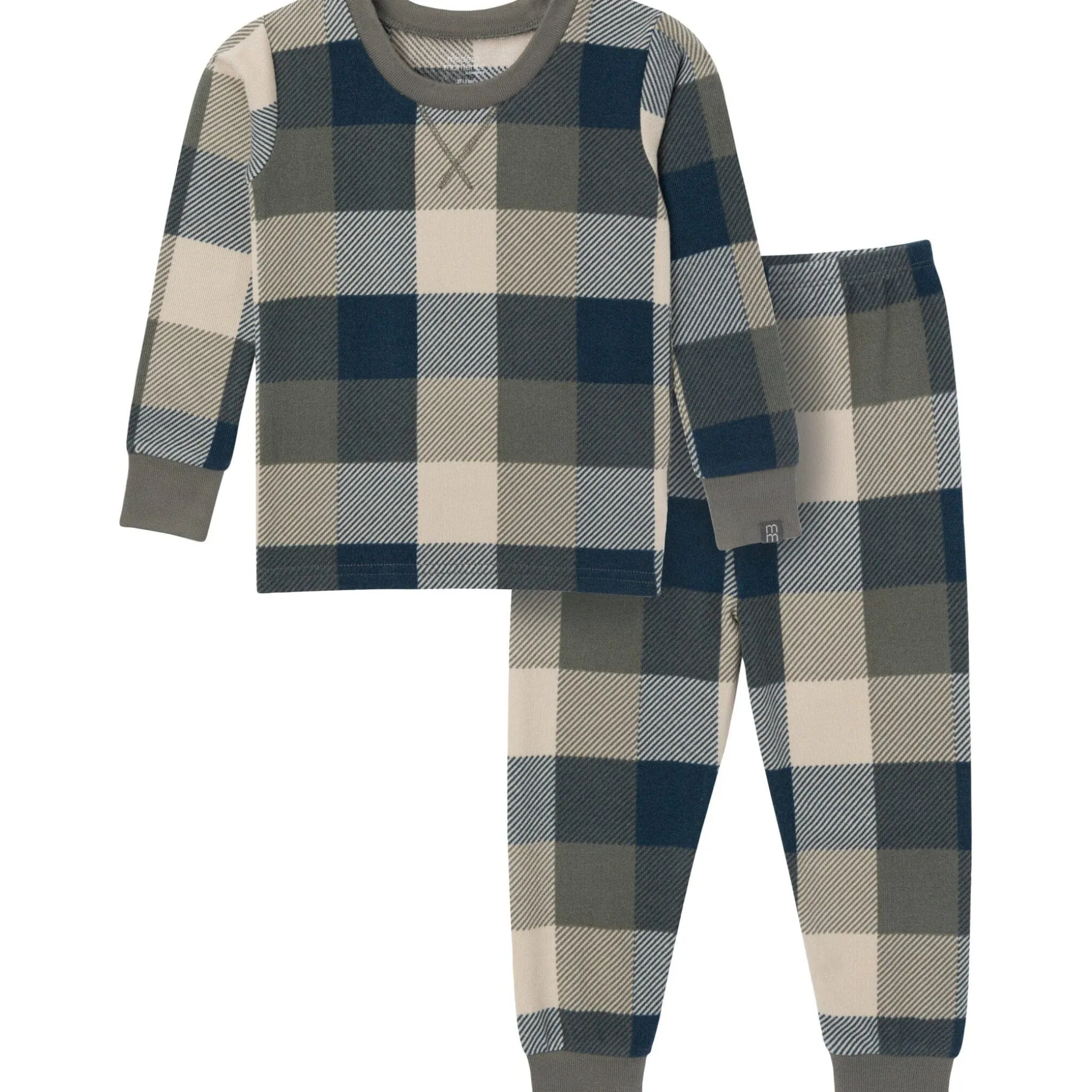 2-Piece Infant & Toddler Boys Dark Green Plaid Hacci Pajama Set