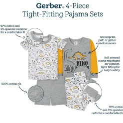 4-Piece Infant & Toddler Boys Dino Snug Fit Cotton Pajamas