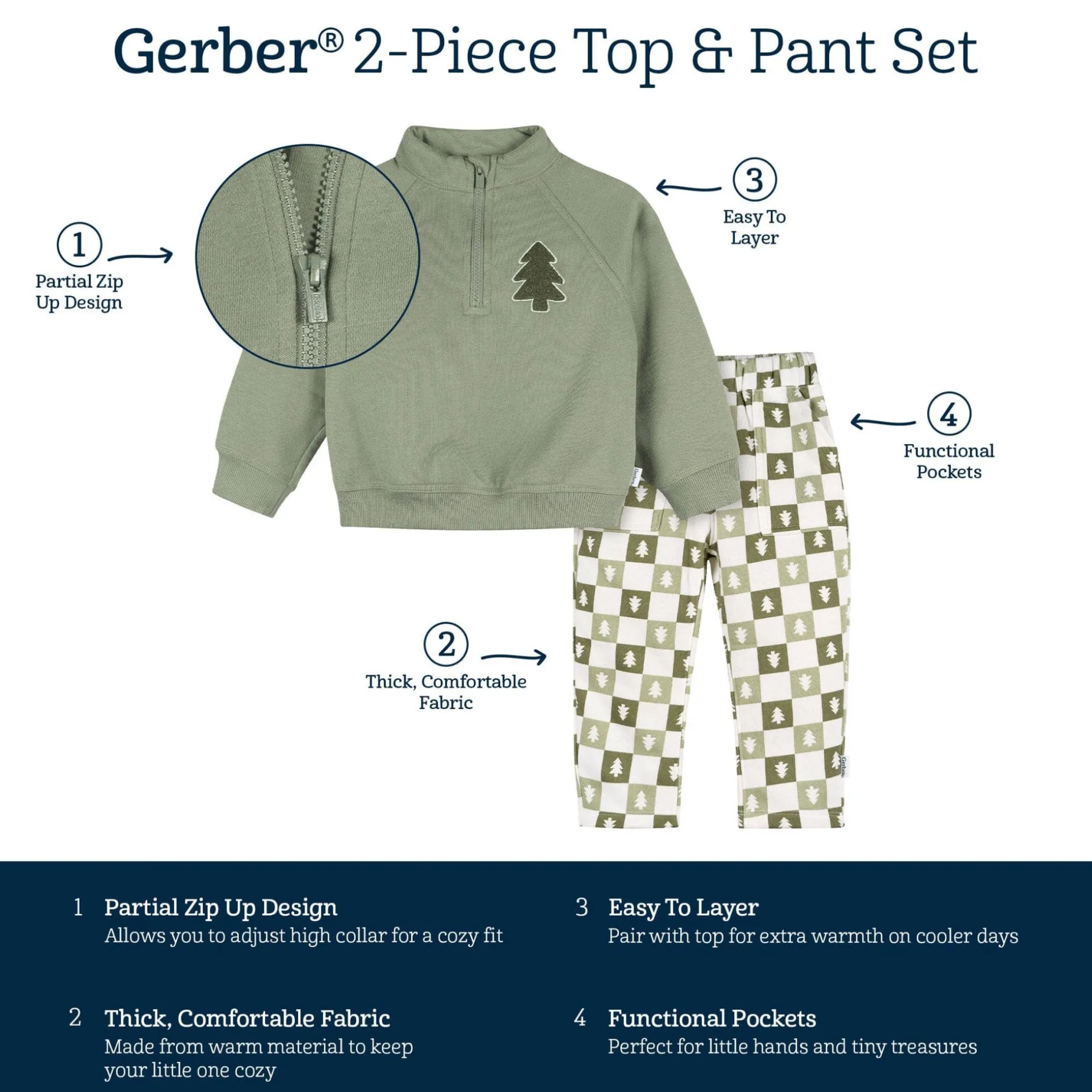 2-Piece Infant & Toddler Boys Green Trees Fleece Top and Pants