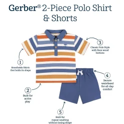 2-Piece Infant & Toddler Boys Multicolor Stripe Polo Shirt and Shorts Set