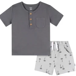 2-Piece Infant & Toddler Boys Palm Tree Henley Top and Shorts Set