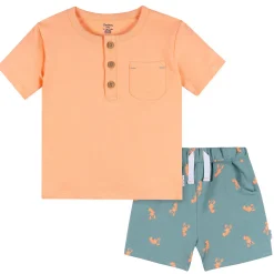 2-Piece Infant & Toddler Boys Peach Lobster Henley Top and Shorts Set