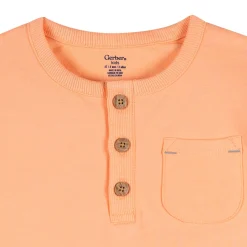2-Piece Infant & Toddler Boys Peach Lobster Henley Top and Shorts Set
