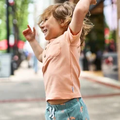2-Piece Infant & Toddler Boys Peach Lobster Henley Top and Shorts Set