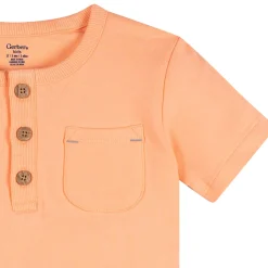 2-Piece Infant & Toddler Boys Peach Lobster Henley Top and Shorts Set