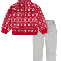 2-Piece Infant & Toddler Boys Red Snowflakes Fleece Top and Pants