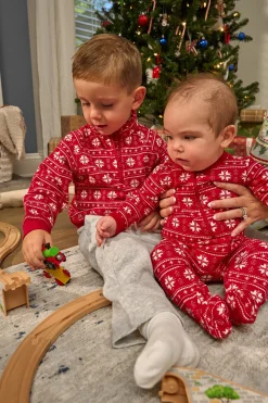 2-Piece Infant & Toddler Boys Red Snowflakes Fleece Top and Pants
