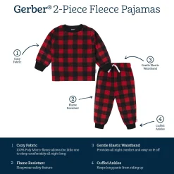 2-Piece Infant & Toddler Boys Red Plaid Fleece Pajamas