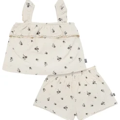 2-Piece Infant & Toddler Girls Beige Floral Top and Shorts Set