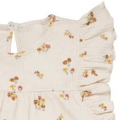 4-Piece Infant & Toddler Girls Beige Flowers Flutter Sleeve Tops and Shorts Set