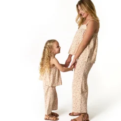 2-Piece Infant & Toddler Girls Beige Vine Floral Cropped Pants Set