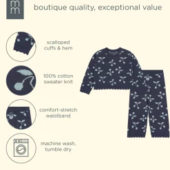2-Piece Infant & Toddler Girls Blue Cherry Sweater and Pant Set