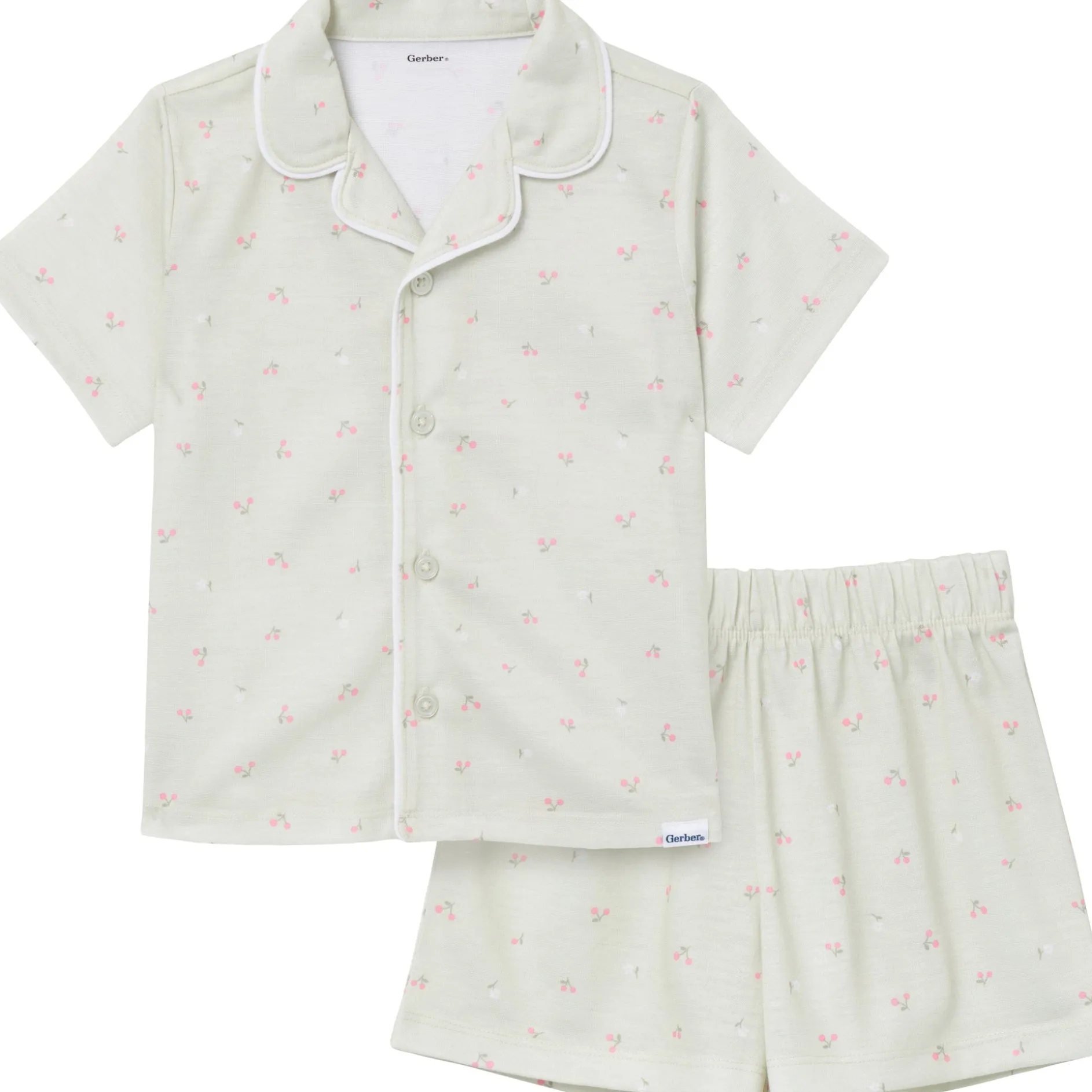 2-Piece Infant & Toddler Girls Cherries Button Up Pajama Shorts Set
