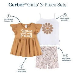 3-Piece Infant & Toddler Girls Daisy Sunshine T-Shirts & Shorts