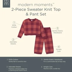 2-Piece Infant & Toddler Girls Dark Rose Large Check Sweater and Pant Set