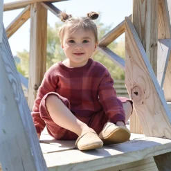 2-Piece Infant & Toddler Girls Dark Rose Large Check Sweater and Pant Set