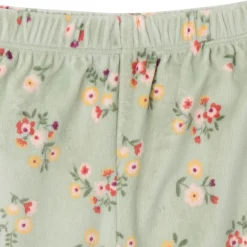 2-Piece Infant & Toddler Girls Green Flower Fleece Pajama Set