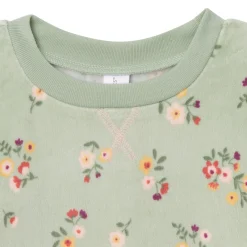 2-Piece Infant & Toddler Girls Green Flower Fleece Pajama Set