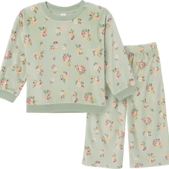2-Piece Infant & Toddler Girls Green Flower Fleece Pajama Set
