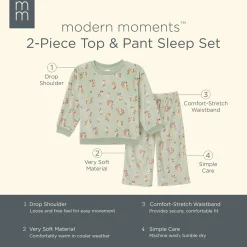 2-Piece Infant & Toddler Girls Green Flower Fleece Pajama Set