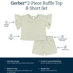 2-Piece Infant & Toddler Girls Green Leaves Shirt and Shorts Set