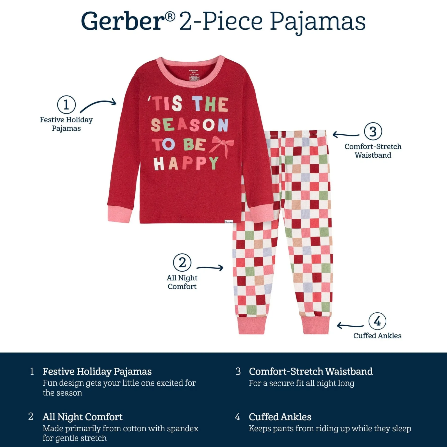 2-Piece Infant & Toddler Girls Holiday Check Snug Fit Pajama Set