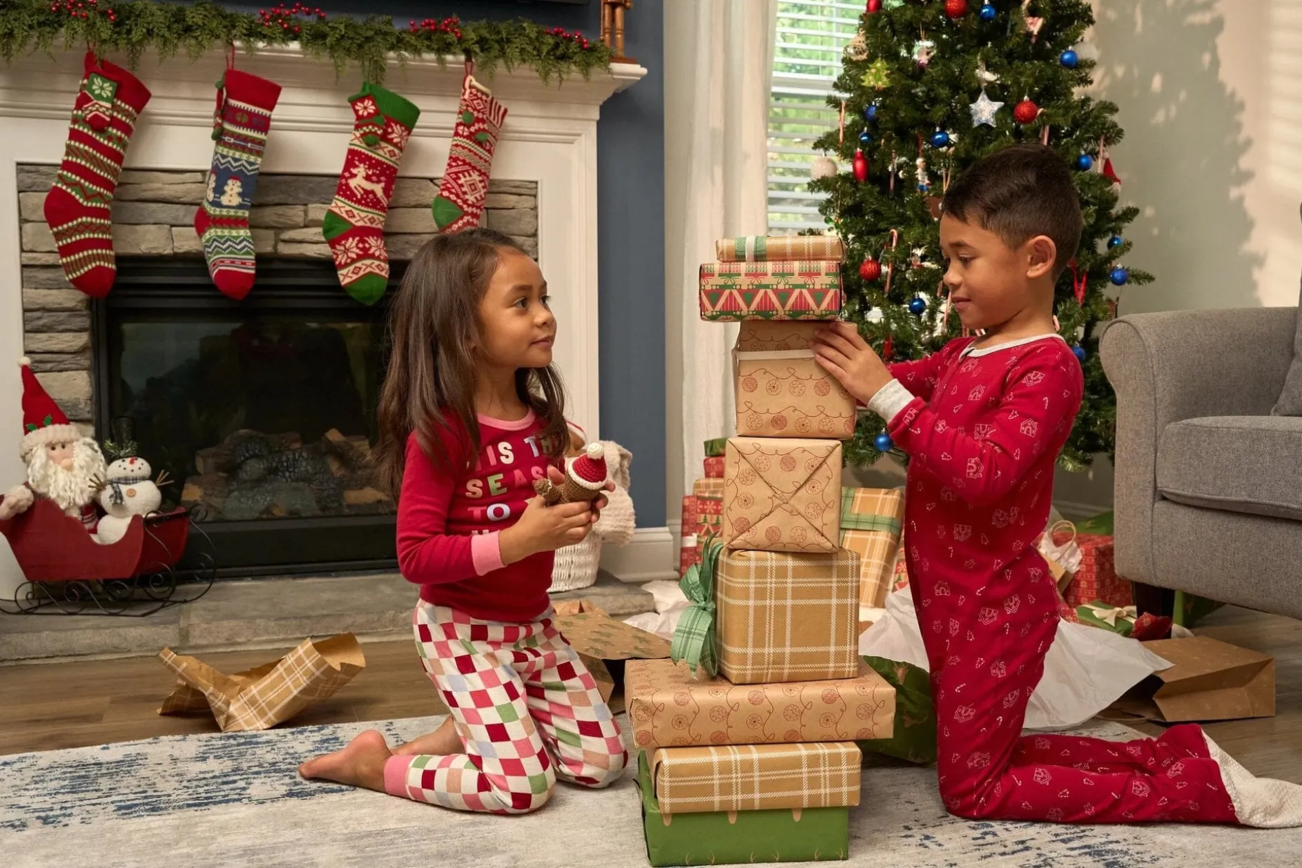 2-Piece Infant & Toddler Girls Holiday Check Snug Fit Pajama Set