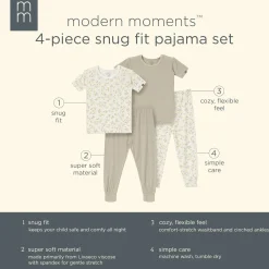 4-Piece Infant & Toddler Girls Lemon Vines Viscose Snug Fitting Pajamas