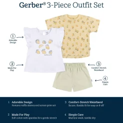 3-Piece Infant & Toddler Girls Lemons Shirts and Shorts Set