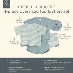 4-Piece Infant & Toddler Girls Light Sky Stripe Drop Shoulder Crop Tops and Shorts Set