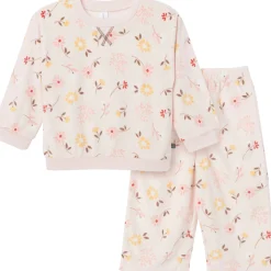 2-Piece Infant & Toddler Girls Light Pink Falling Flower Fleece Pajama Set