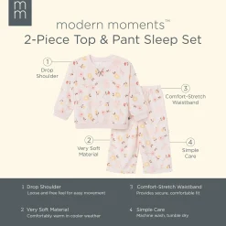 2-Piece Infant & Toddler Girls Light Pink Falling Flower Fleece Pajama Set