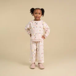 2-Piece Infant & Toddler Girls Light Pink Falling Flower Fleece Pajama Set