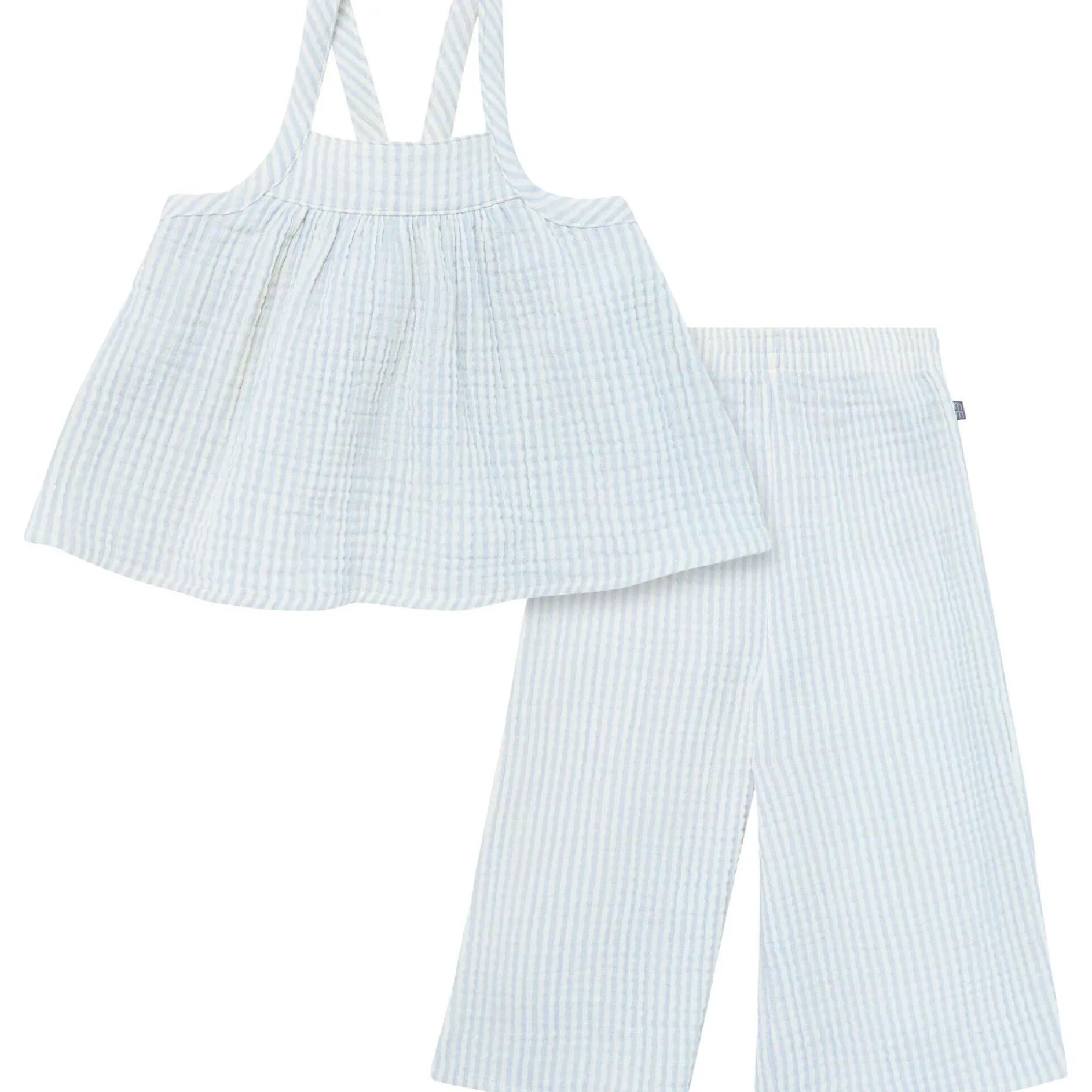 2-Piece Infant & Toddler Girls Light Blue Stripe Cropped Pants Set