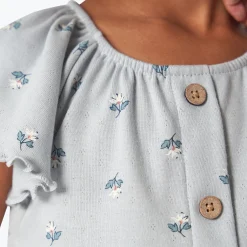2-Piece Infant & Toddler Girls Light Blue Daisy Ruffled Sleeve Top & Smocked Wide Leg Shorts Set