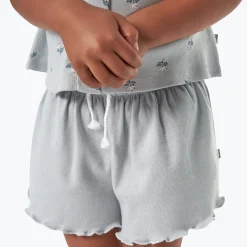 2-Piece Infant & Toddler Girls Light Blue Daisy Ruffled Sleeve Top & Smocked Wide Leg Shorts Set