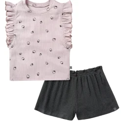 2-Piece Infant & Toddler Girls Lilac Strawberry Ruffled Sleeveless Top & Wide Leg Shorts Set