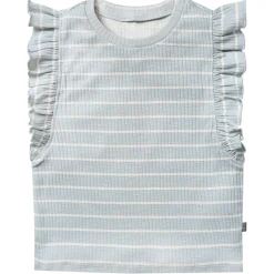 2-Piece Infant & Toddler Girls Light Blue Stripe Ruffled Sleeveless Top & Wide Leg Shorts Set