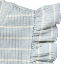 2-Piece Infant & Toddler Girls Light Blue Stripe Ruffled Sleeveless Top & Wide Leg Shorts Set