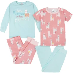 4-Piece Infant & Toddler Girls Llama Snug Fit Cotton Pajamas