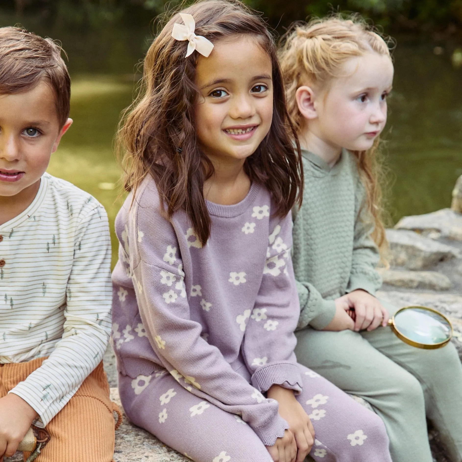 2-Piece Infant & Toddler Girls Medium Lilac Cluster Jacquard Sweater and Pant Set