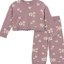 2-Piece Infant & Toddler Girls Medium Lilac Cluster Jacquard Sweater and Pant Set