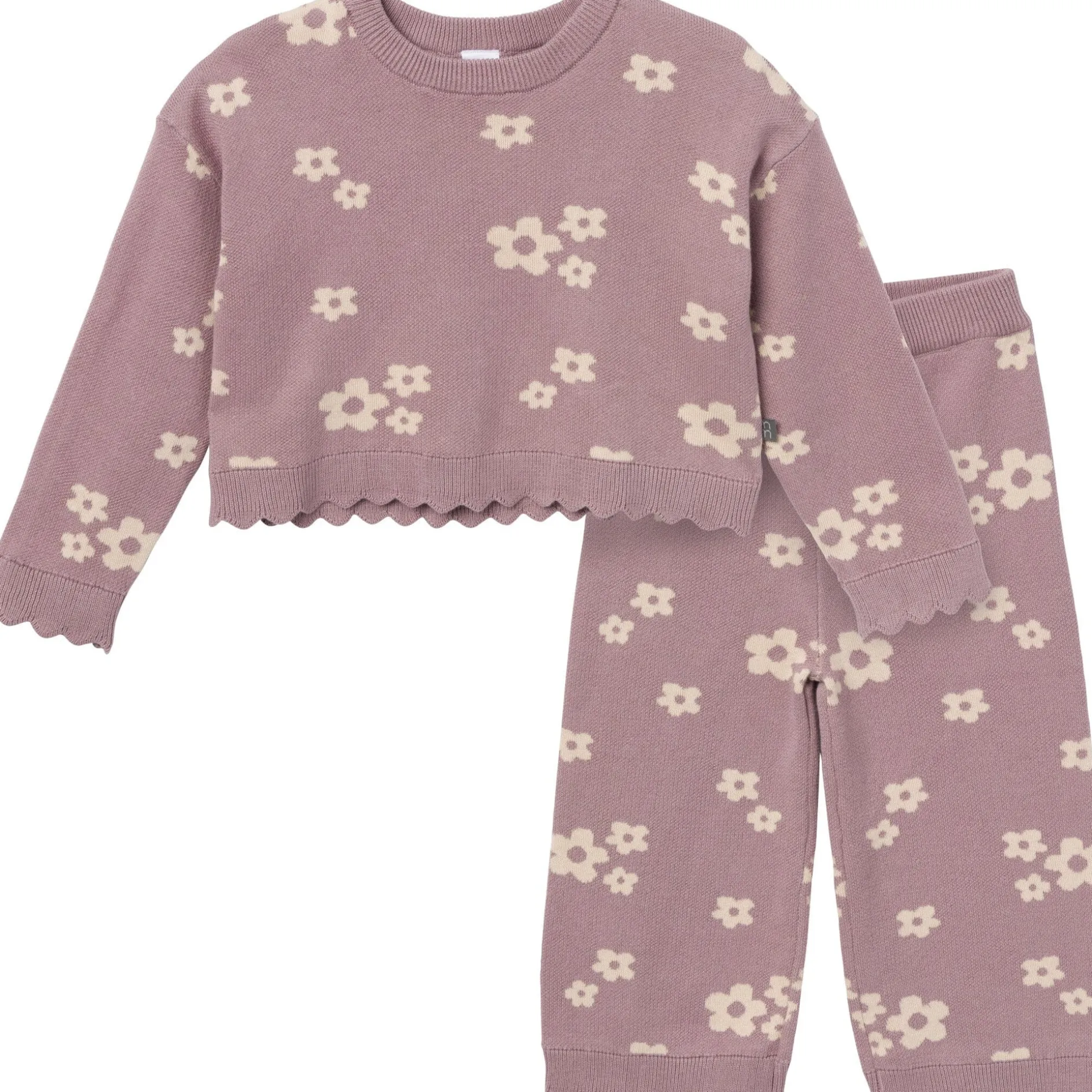 2-Piece Infant & Toddler Girls Medium Lilac Cluster Jacquard Sweater and Pant Set