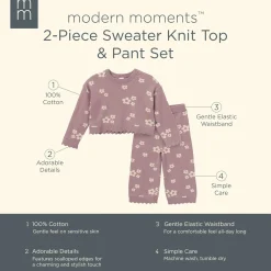 2-Piece Infant & Toddler Girls Medium Lilac Cluster Jacquard Sweater and Pant Set