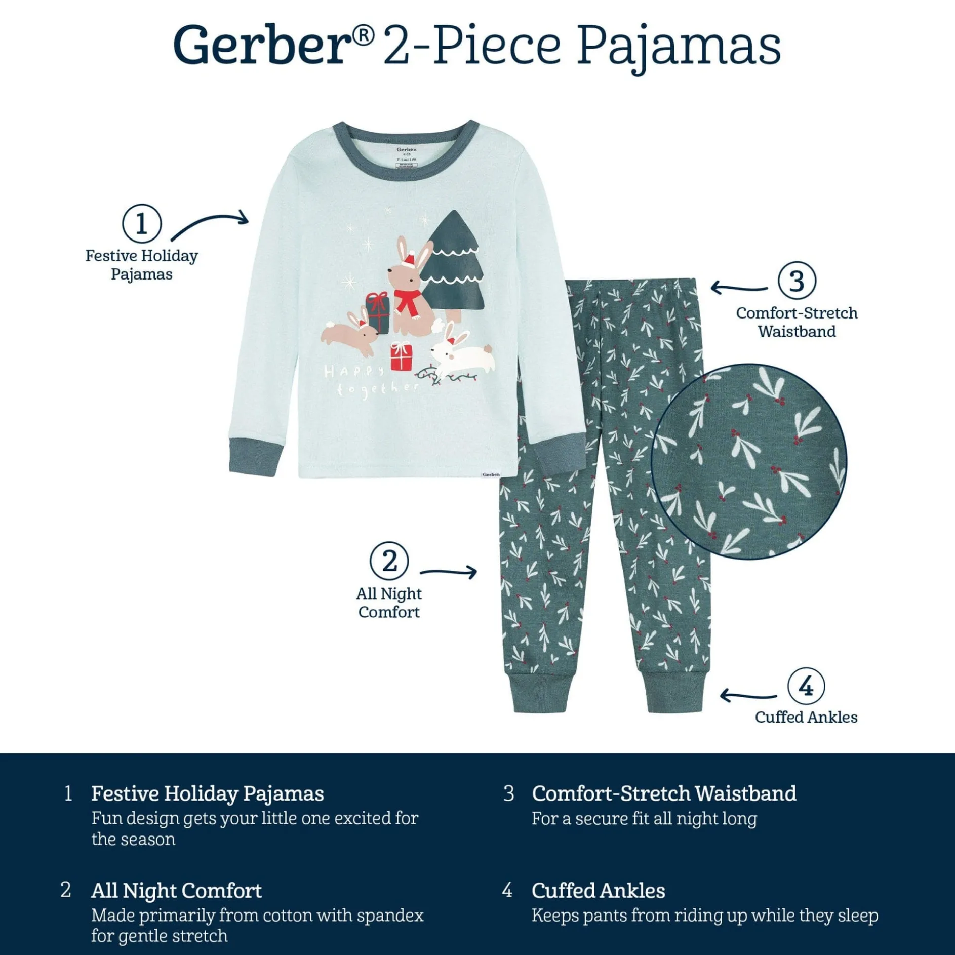 2-Piece Infant & Toddler Girls Mistletoe Snug Fit Pajama Set