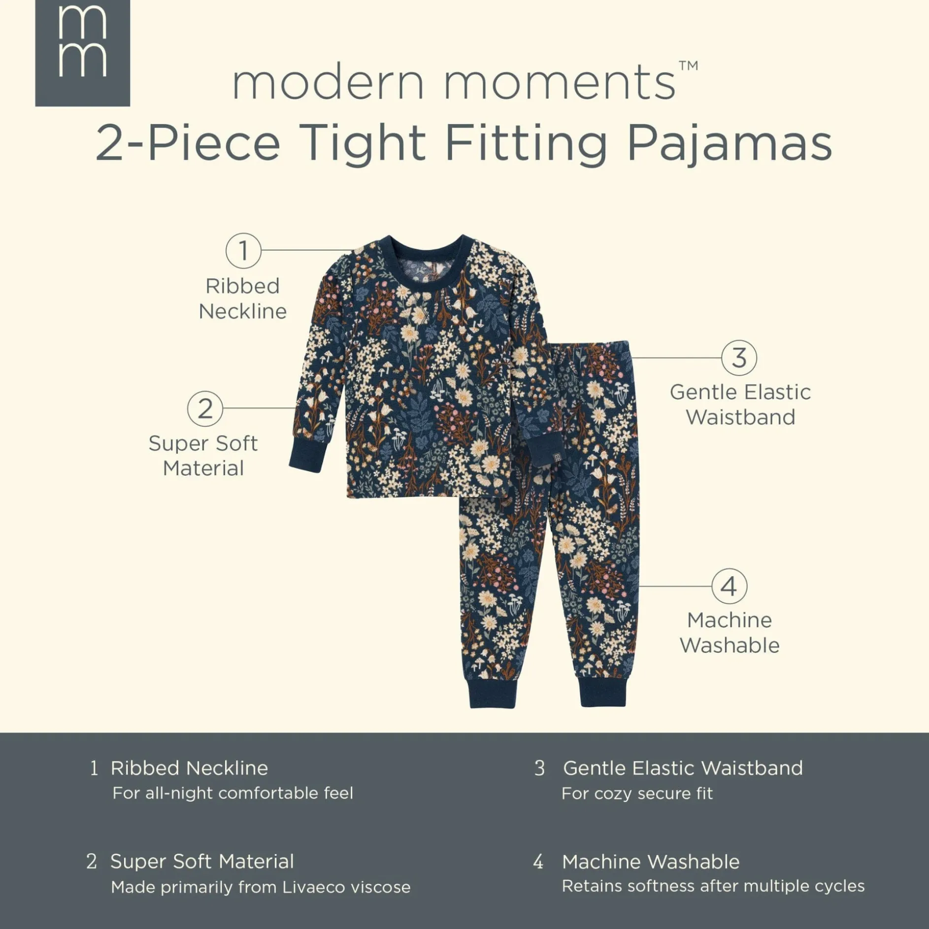 2-Piece Infant & Toddler Girls Navy Floral Hacci Pajama Set