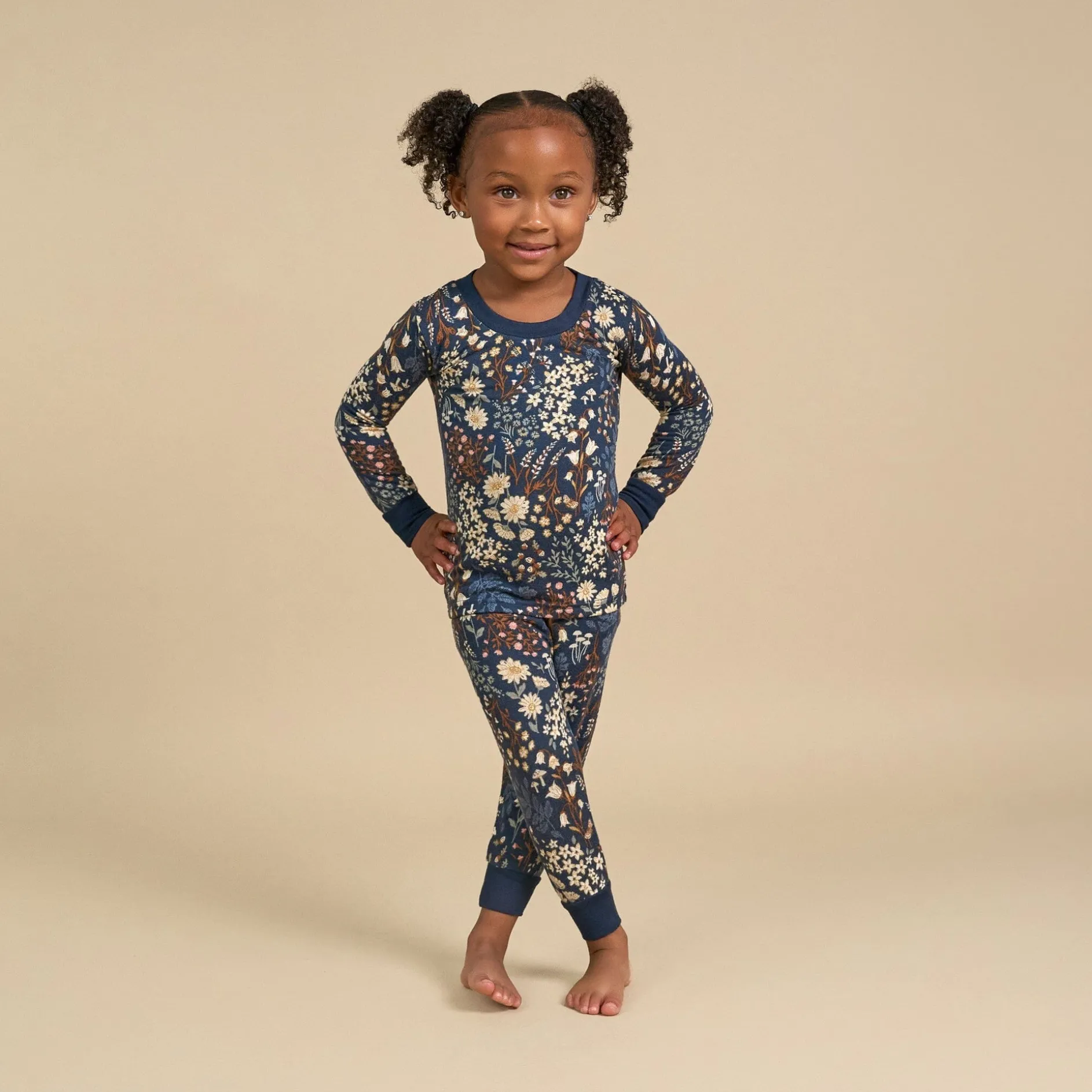 2-Piece Infant & Toddler Girls Navy Floral Hacci Pajama Set