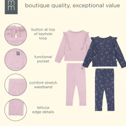 4-Piece Infant & Toddler Girls Purple Flowers Ruffle Tops and Leggings Set