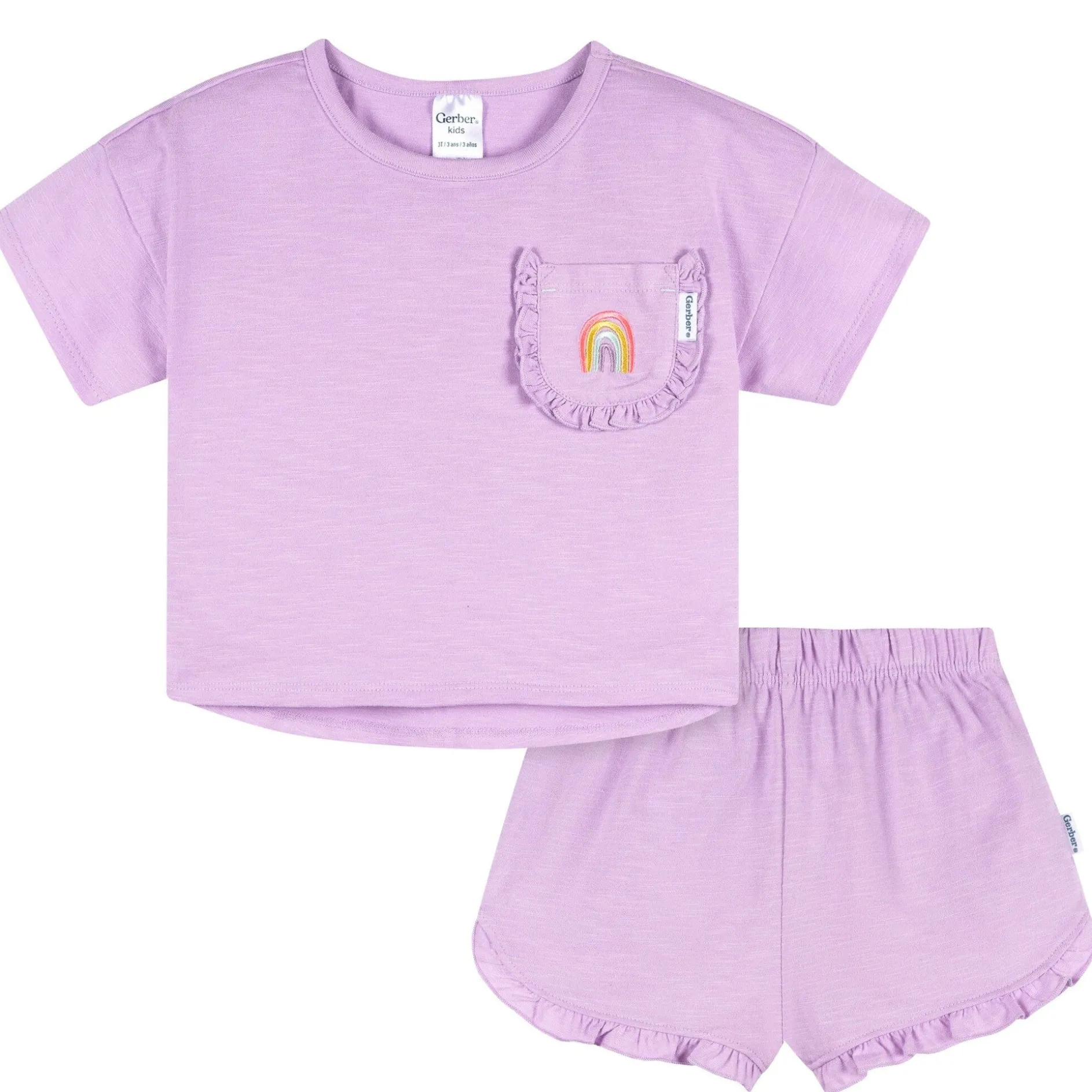 2-Piece Infant & Toddler Girls Rainbow Pocket Tee and Shorts Set