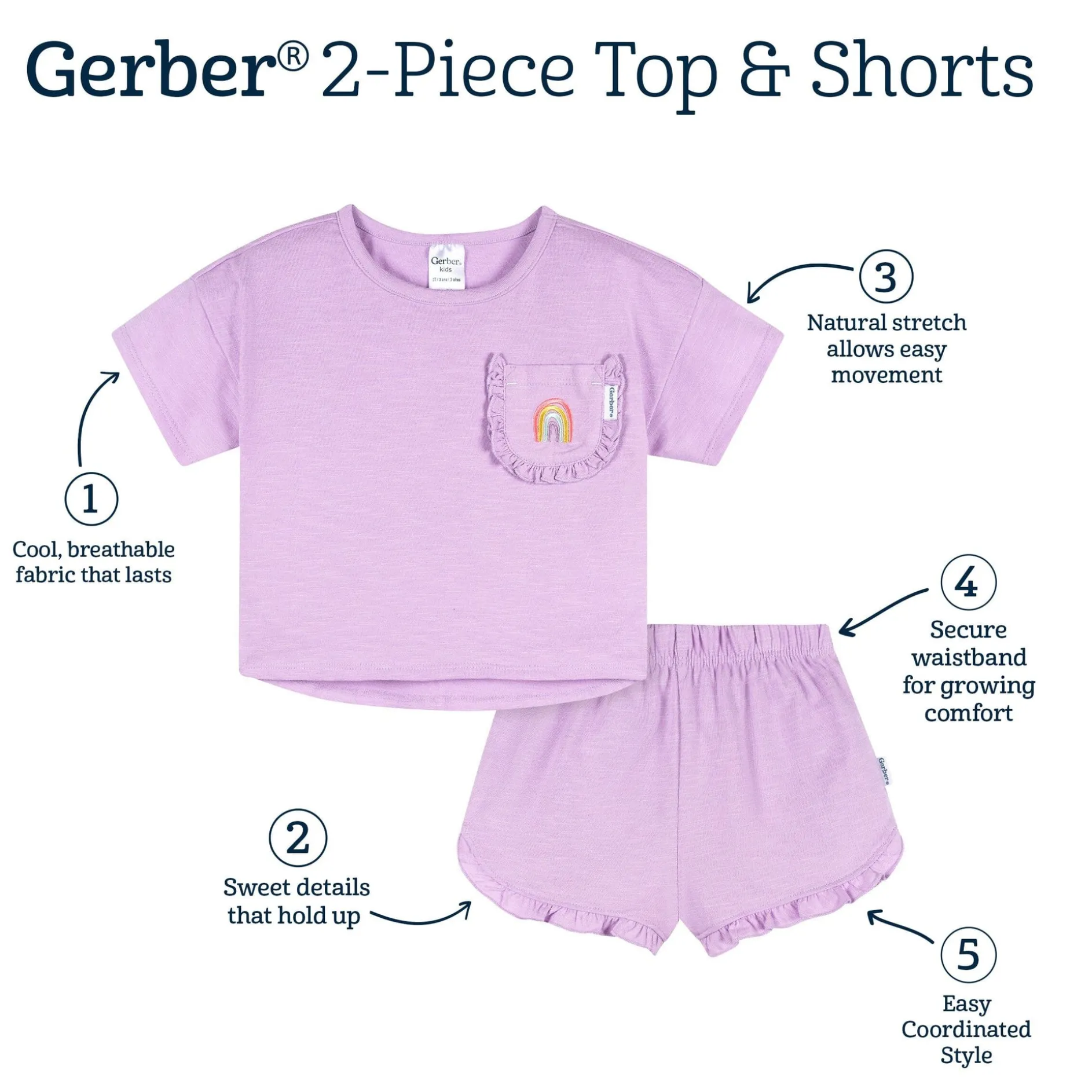 2-Piece Infant & Toddler Girls Rainbow Pocket Tee and Shorts Set